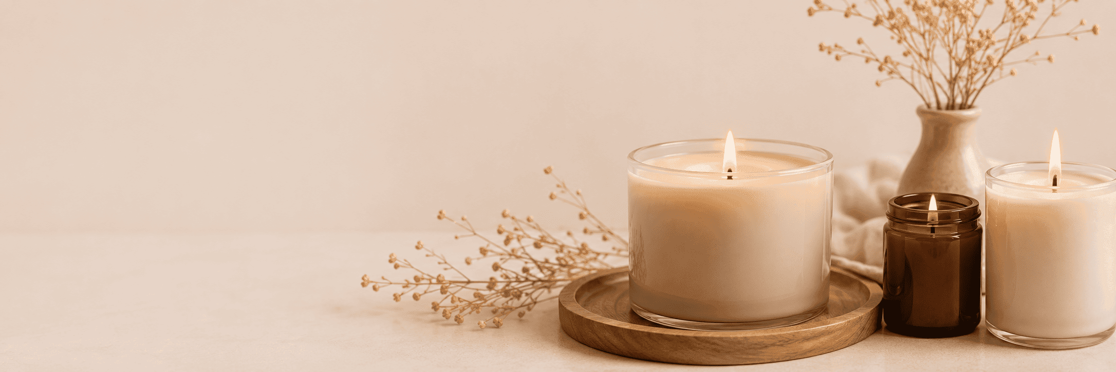 Candles styled with dried flowers