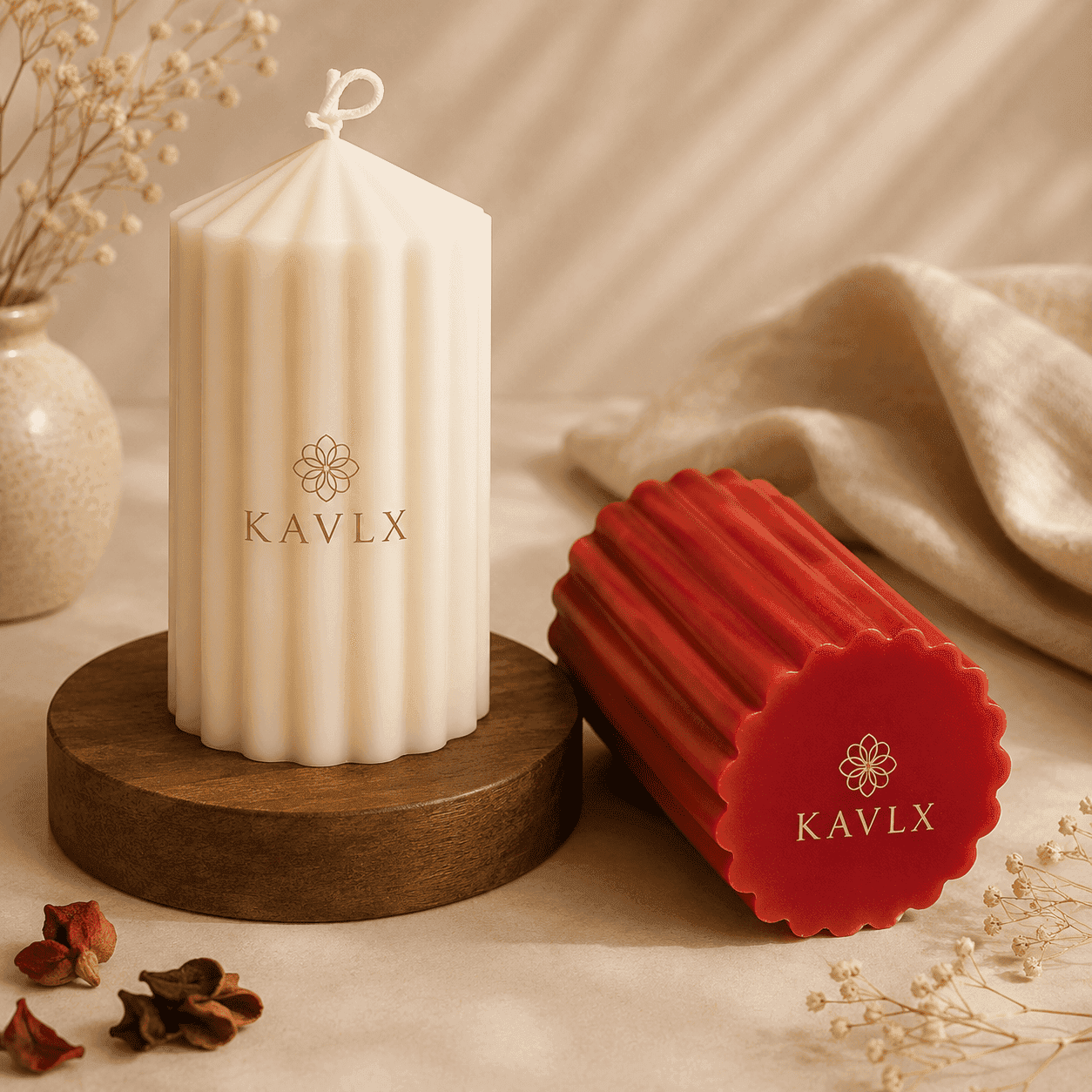 Ribbed Pillar Candle